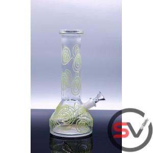 WHITE CIRCLES GLASS BEAKER 10inch (GLOW IN DARK)